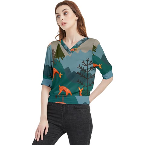 Roe Deer Animal Boho Bohemian Nature Quarter Sleeve Blouse by Grandong