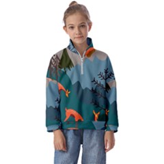 Roe Deer Animal Boho Bohemian Nature Kids  Half Zip Hoodie by Grandong