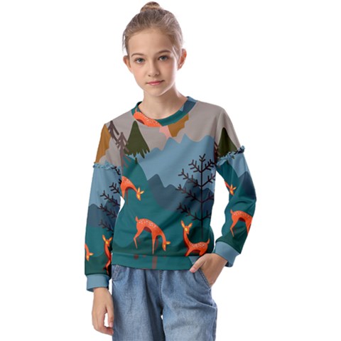 Roe Deer Animal Boho Bohemian Nature Kids  Long Sleeve T-shirt With Frill  by Grandong