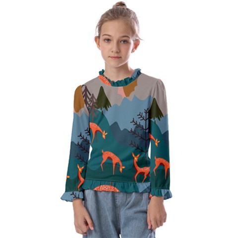 Roe Deer Animal Boho Bohemian Nature Kids  Frill Detail T-shirt by Grandong