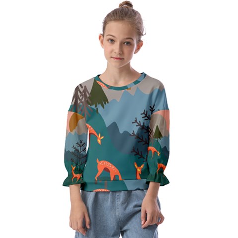 Roe Deer Animal Boho Bohemian Nature Kids  Cuff Sleeve Top by Grandong