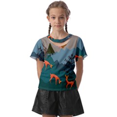 Roe Deer Animal Boho Bohemian Nature Kids  Front Cut T-shirt by Grandong