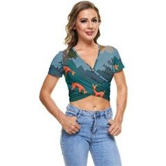 Roe Deer Animal Boho Bohemian Nature Short Sleeve Foldover T-shirt by Grandong