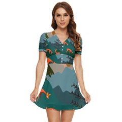 Roe Deer Animal Boho Bohemian Nature V-neck High Waist Chiffon Mini Dress by Grandong