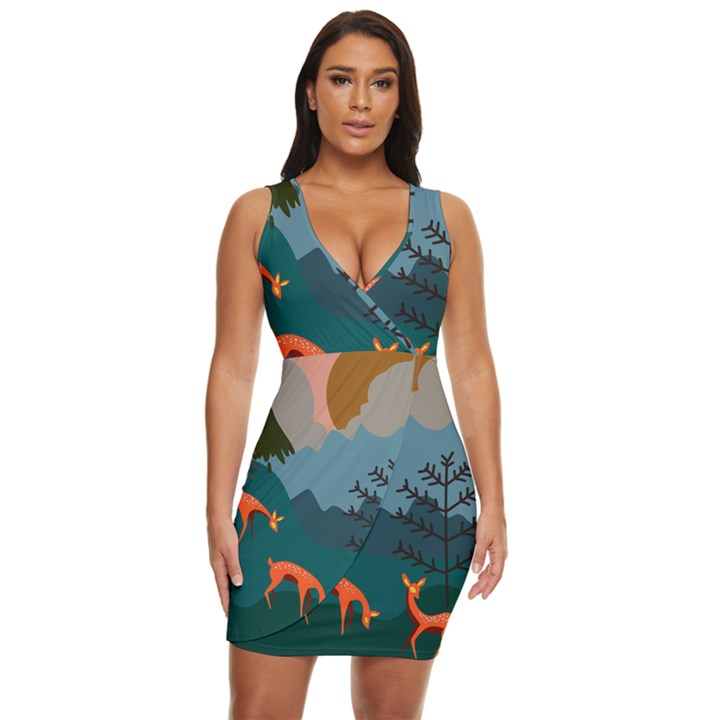 Roe Deer Animal Boho Bohemian Nature Draped Bodycon Dress