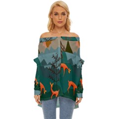 Roe Deer Animal Boho Bohemian Nature Off Shoulder Chiffon Pocket Shirt by Grandong