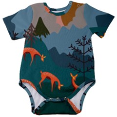 Roe Deer Animal Boho Bohemian Nature Baby Short Sleeve Bodysuit by Grandong