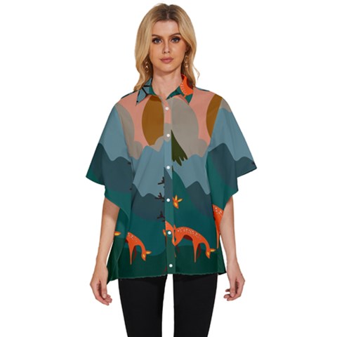 Roe Deer Animal Boho Bohemian Nature Women s Batwing Button Up Shirt by Grandong