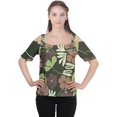 Flowers Leaves Plant Botanical Boho Bohemian Minimalist Nature Cutout Shoulder T-shirt by Grandong