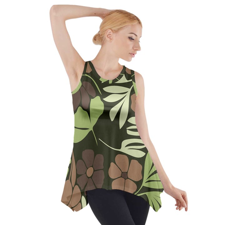 Flowers Leaves Plant Botanical Boho Bohemian Minimalist Nature Side Drop Tank Tunic