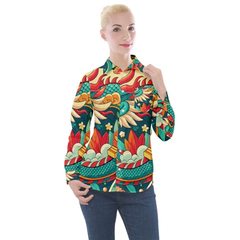 Chinese New Year – Year Of The Dragon Women s Long Sleeve Pocket Shirt by Valentinaart