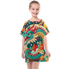 Chinese New Year – Year Of The Dragon Kids  One Piece Chiffon Dress by Valentinaart