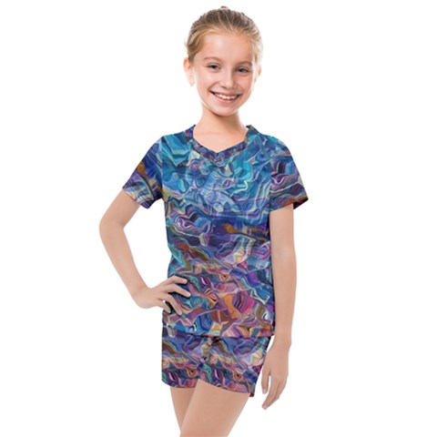 Kaleidoscopic Currents Kids  Mesh T-shirt And Shorts Set by kaleidomarblingart