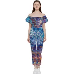 Kaleidoscopic Currents Bardot Ruffle Jumpsuit