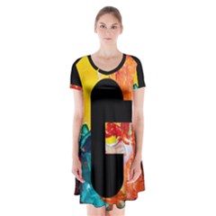 Abstract, Dark Background, Black, Typography,g Short Sleeve V-neck Flare Dress by nateshop