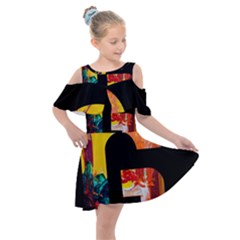 Abstract, Dark Background, Black, Typography,g Kids  Shoulder Cutout Chiffon Dress by nateshop