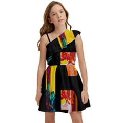 Abstract, Dark Background, Black, Typography,g Kids  One Shoulder Party Dress by nateshop