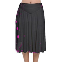 Butterflies, Abstract Design, Pink Black Velvet Flared Midi Skirt