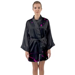 Butterflies, Abstract Design, Pink Black Long Sleeve Satin Kimono by nateshop