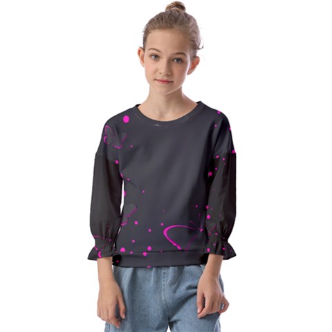 Butterflies, Abstract Design, Pink Black Kids  Cuff Sleeve Top by nateshop