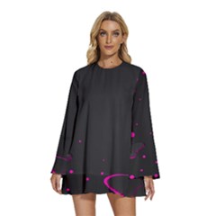 Butterflies, Abstract Design, Pink Black Round Neck Long Sleeve Bohemian Style Chiffon Mini Dress by nateshop