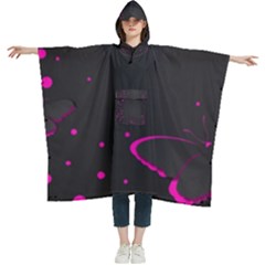 Butterflies, Abstract Design, Pink Black Women s Hooded Rain Ponchos by nateshop