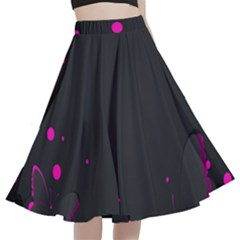 Butterflies, Abstract Design, Pink Black A-line Full Circle Midi Skirt With Pocket by nateshop