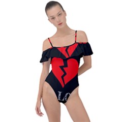 No Love, Broken, Emotional, Heart, Hope Frill Detail One Piece Swimsuit by nateshop