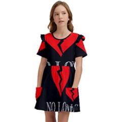 No Love, Broken, Emotional, Heart, Hope Kids  Frilly Sleeves Pocket Dress by nateshop