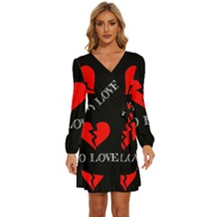 No Love, Broken, Emotional, Heart, Hope Long Sleeve Waist Tie Ruffle Velvet Dress by nateshop