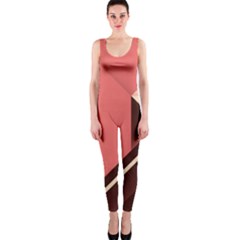 Retro Abstract Background, Brown-pink Geometric Background One Piece Catsuit by nateshop