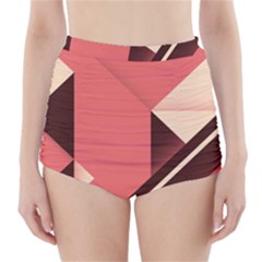 Retro Abstract Background, Brown-pink Geometric Background High-waisted Bikini Bottoms by nateshop