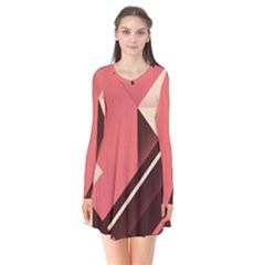 Retro Abstract Background, Brown-pink Geometric Background Long Sleeve V-neck Flare Dress by nateshop