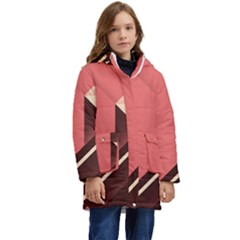 Retro Abstract Background, Brown-pink Geometric Background Kids  Hooded Longline Puffer Jacket by nateshop