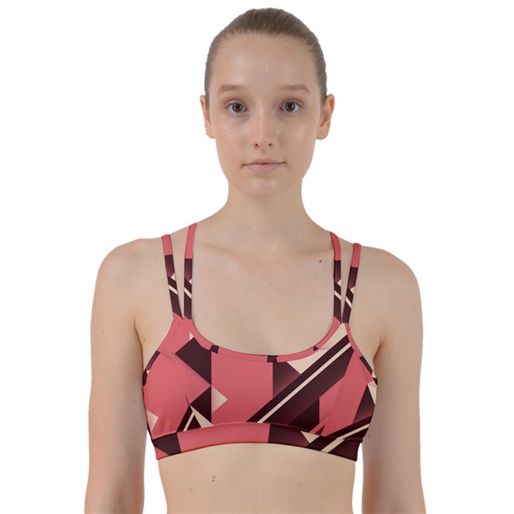 Retro Abstract Background, Brown-pink Geometric Background Line Them Up Sports Bra