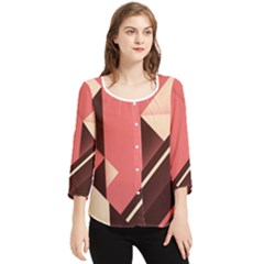 Retro Abstract Background, Brown-pink Geometric Background Chiffon Quarter Sleeve Blouse by nateshop