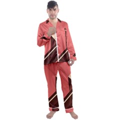 Retro Abstract Background, Brown-pink Geometric Background Men s Long Sleeve Satin Pajamas Set by nateshop