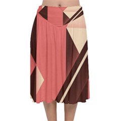 Retro Abstract Background, Brown-pink Geometric Background Velvet Flared Midi Skirt