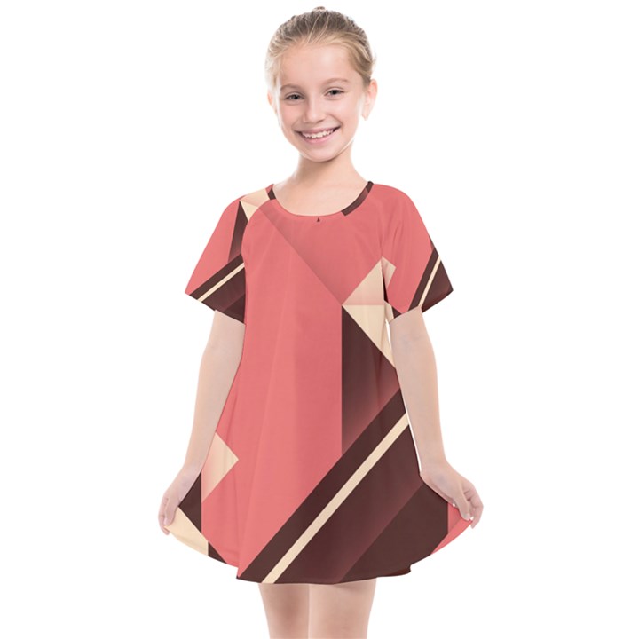 Retro Abstract Background, Brown-pink Geometric Background Kids  Smock Dress