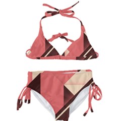 Retro Abstract Background, Brown-pink Geometric Background Kids  Classic Bikini Set by nateshop