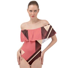 Retro Abstract Background, Brown-pink Geometric Background Off Shoulder Velour Bodysuit  by nateshop