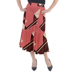 Retro Abstract Background, Brown-pink Geometric Background Midi Mermaid Skirt