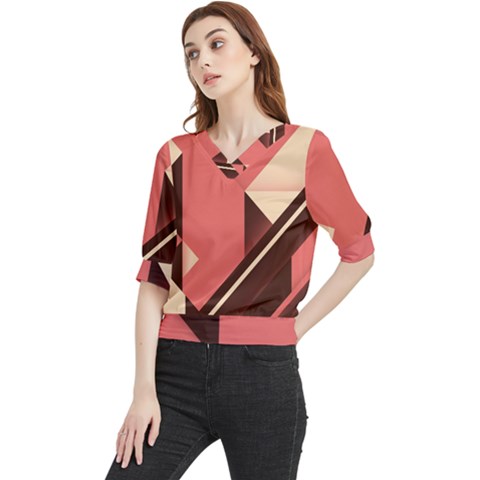 Retro Abstract Background, Brown-pink Geometric Background Quarter Sleeve Blouse by nateshop