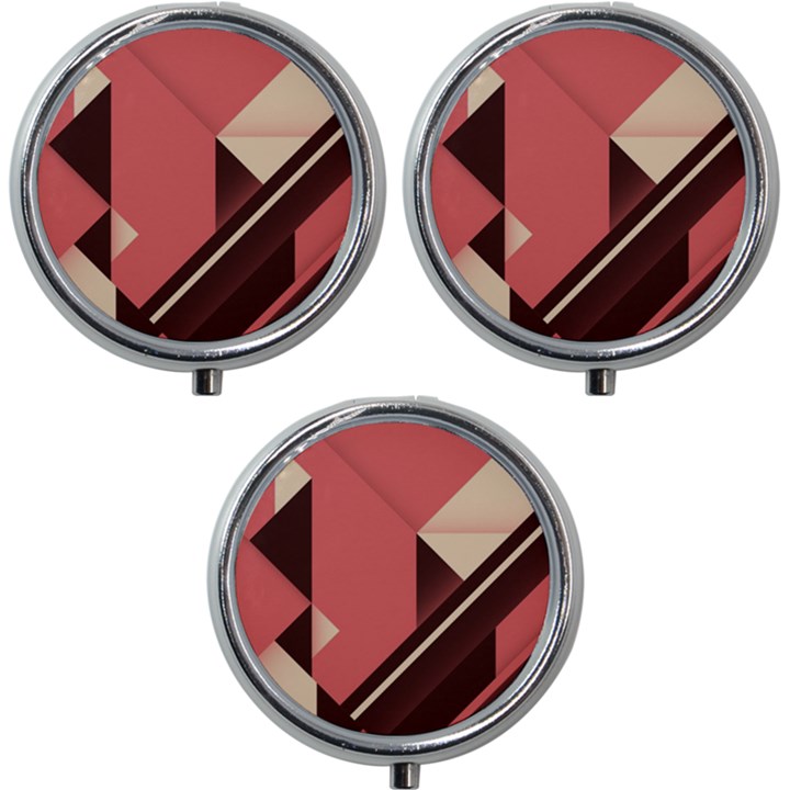 Retro Abstract Background, Brown-pink Geometric Background Mini Round Pill Box (Pack of 3)