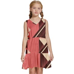 Retro Abstract Background, Brown-pink Geometric Background Kids  Sleeveless Tiered Mini Dress by nateshop