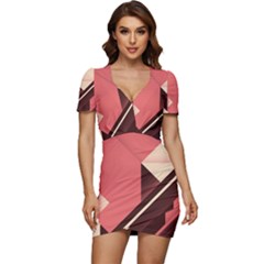 Retro Abstract Background, Brown-pink Geometric Background Low Cut Cap Sleeve Mini Dress by nateshop