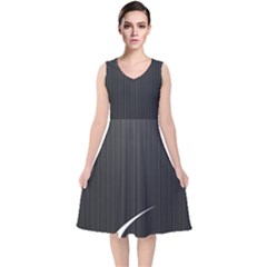 S Black Fingerprint, Black, Edge V-neck Midi Sleeveless Dress 