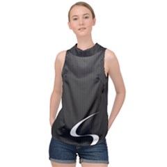 S Black Fingerprint, Black, Edge High Neck Satin Top by nateshop