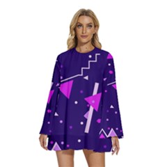 Triangles, Triangle, Colorful Round Neck Long Sleeve Bohemian Style Chiffon Mini Dress by nateshop