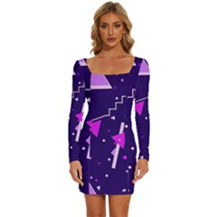 Triangles, Triangle, Colorful Long Sleeve Square Neck Bodycon Velvet Dress by nateshop